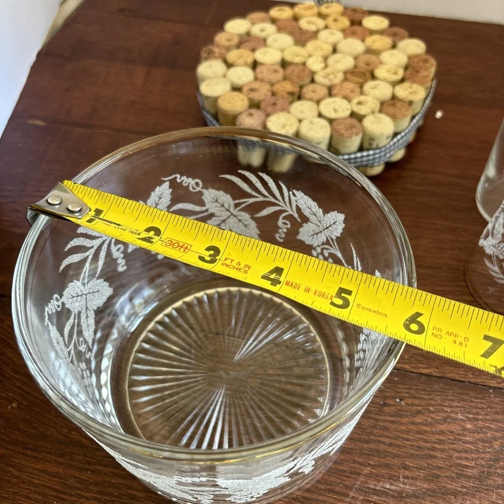 VTG‎ Bartlett Collins Frosted Grape Leaf Gold Rim Glasses 8oz (4) W/ Ice Bucket